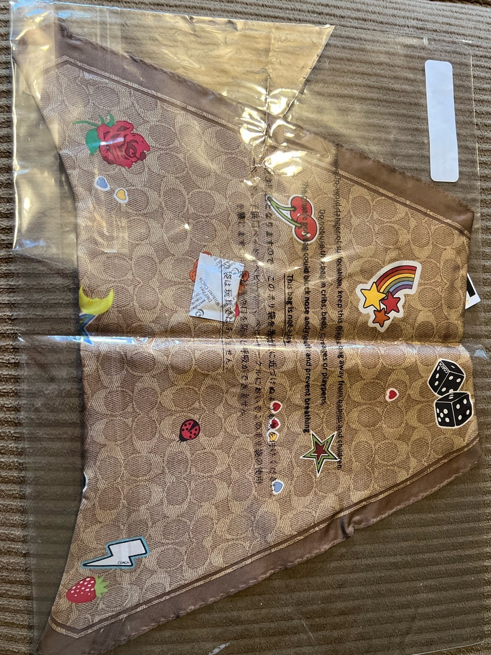 Coach Signature Sticker Print Silk Diamond Scarf nwt in packaging - Picture 4 of 4